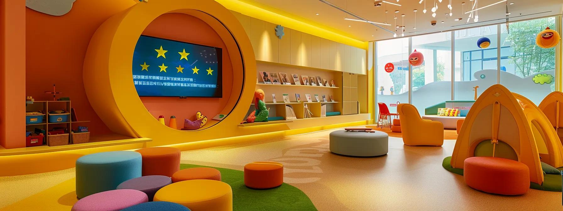 a modern office space showcases a prominently displayed digital screen featuring glowing testimonials and star ratings from satisfied parents, creating an atmosphere of trust and community engagement within a childcare center's vibrant brand identity. a modern office space showcases a prominently displayed digital screen featuring glowing testimonials and star ratings from satisfied parents, creating an atmosphere of trust and community engagement within a childcare center's vibrant brand identity.