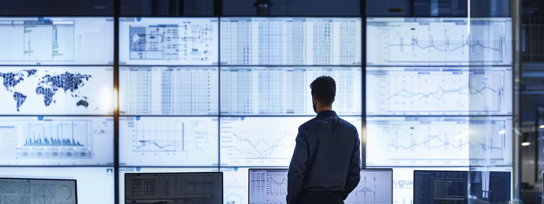 a modern office space showcases sleek, digital project planning tools on a large screen, with an architect analyzing blueprints and data flow diagrams that illustrate efficiency and collaboration in the rhino architecture project.