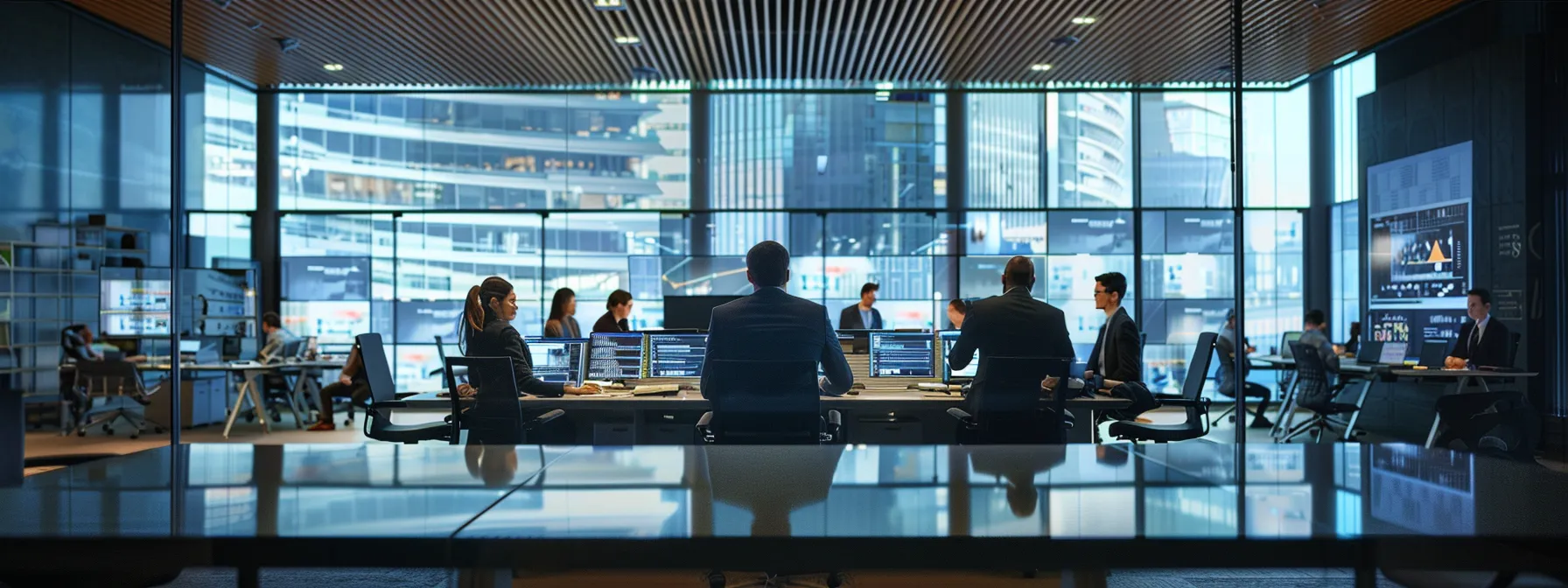 a modern office workspace buzzes with activity as a diverse team collaborates around a sleek conference table, analyzing dynamic remarketing strategies on multiple digital screens, showcasing vibrant seasonal offers that reflect current fashion trends.