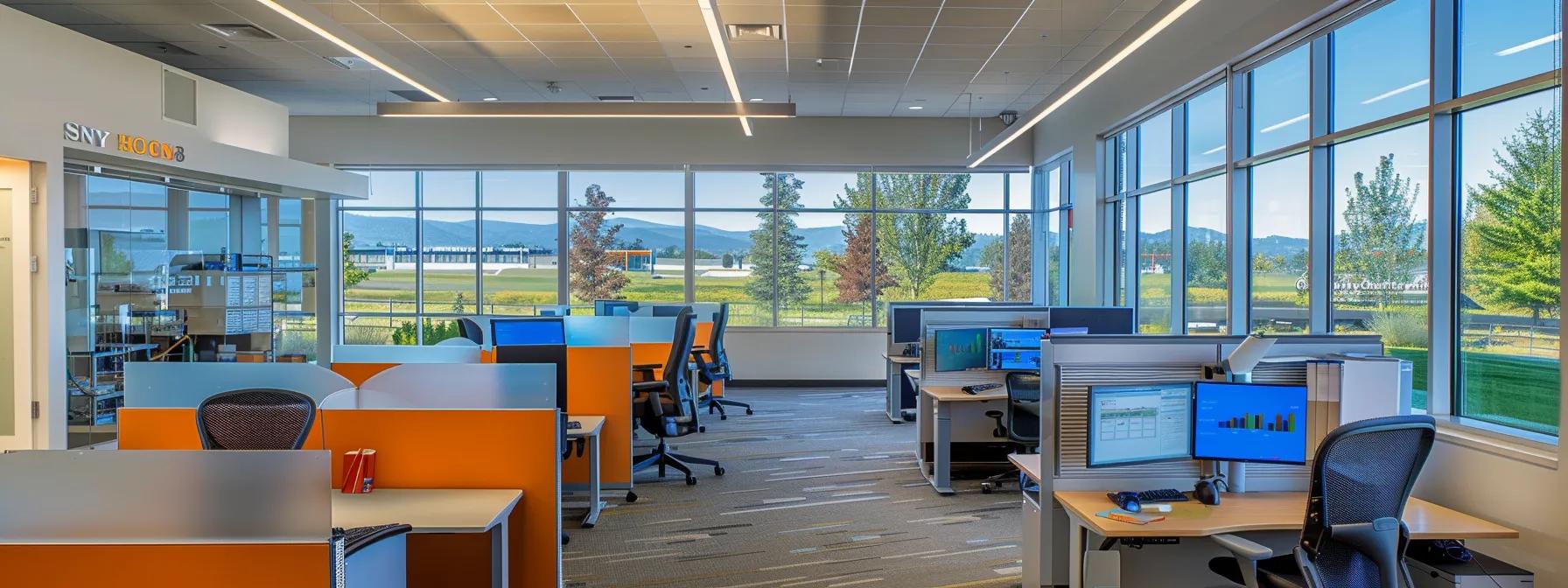 a modern office workspace featuring a sleek digital dashboard displaying energy efficiency ratings and lifetime cost analysis for cooling systems, illuminated by crisp artificial lighting, emphasizing the importance of informed decision-making for homeowners.