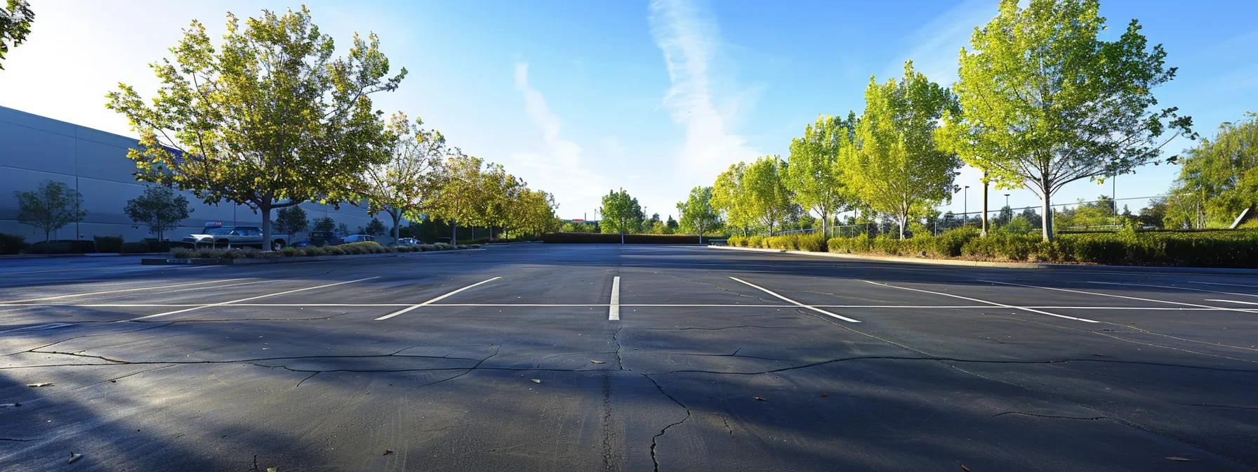a modern sacramento business parking lot, showcasing a sleek, durable concrete surface with clear markings and robust drainage features, highlighting the investment potential and cost-effective benefits of long-term maintenance savings.