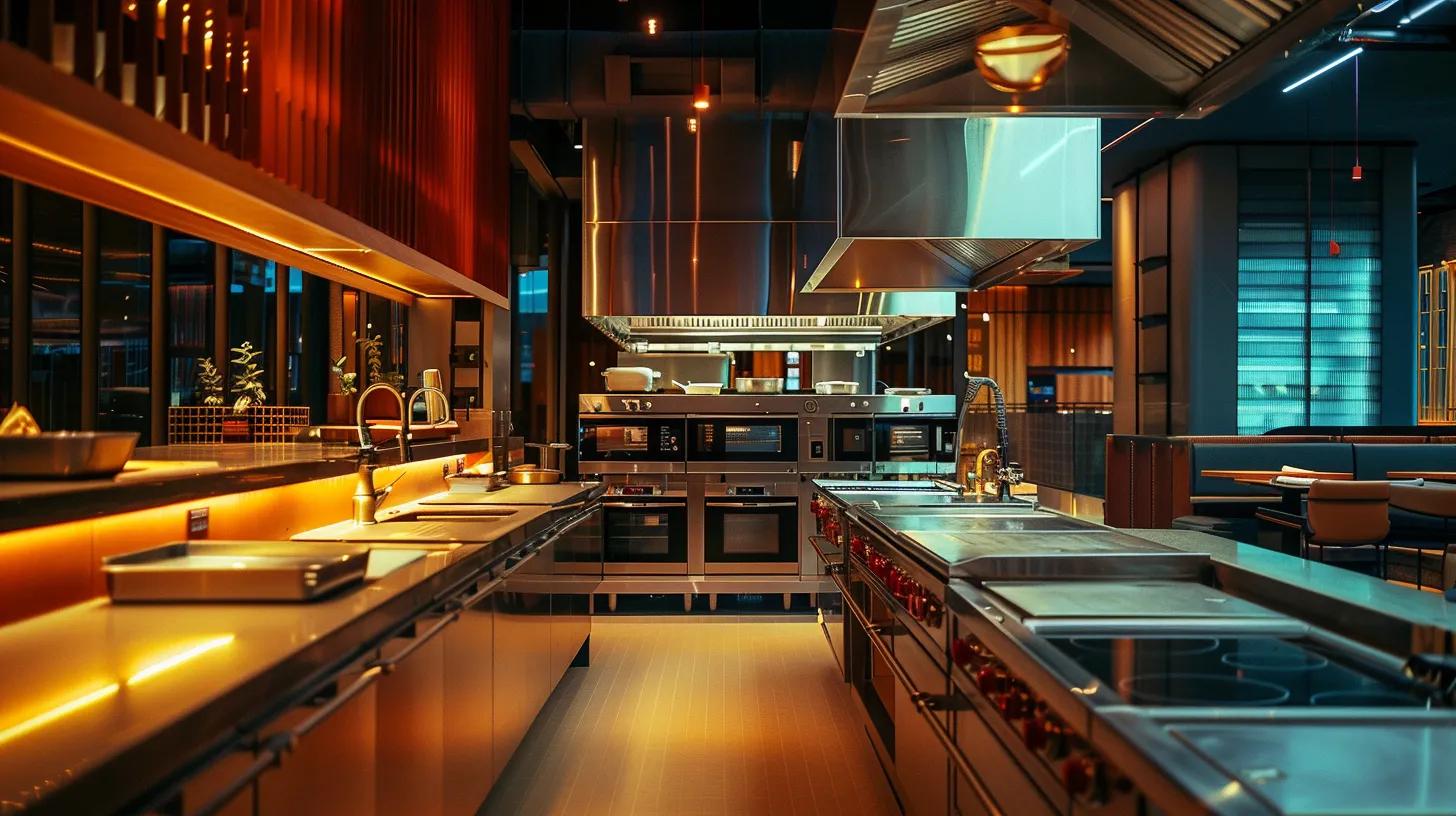 a modern, sleek kitchen showcases a lineup of energy star rated appliances, all gleaming in bright, artificial lighting, highlighting their innovative design and energy efficiency in a sophisticated urban setting. a modern, sleek kitchen showcases a lineup of energy star rated appliances, all gleaming in bright, artificial lighting, highlighting their innovative design and energy efficiency in a sophisticated urban setting.