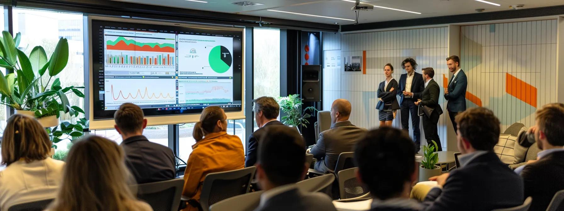 a modern, sleek office environment showcases a vibrant, interactive presentation screen displaying solar project financing options, with engaged professionals discussing power purchase agreements and solar leases amidst innovative architectural designs. a modern, sleek office environment showcases a vibrant, interactive presentation screen displaying solar project financing options, with engaged professionals discussing power purchase agreements and solar leases amidst innovative architectural designs.