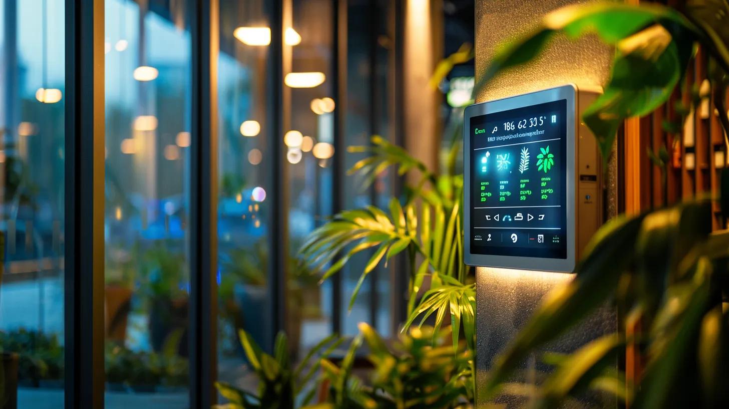 a modern smart irrigation control panel, illuminated in an office setting, showcases real-time data on soil moisture levels, paired with a vibrant digital display of seasonal watering schedules, emphasizing efficient water management for healthy lawns. a modern smart irrigation control panel, illuminated in an office setting, showcases real-time data on soil moisture levels, paired with a vibrant digital display of seasonal watering schedules, emphasizing efficient water management for healthy lawns.