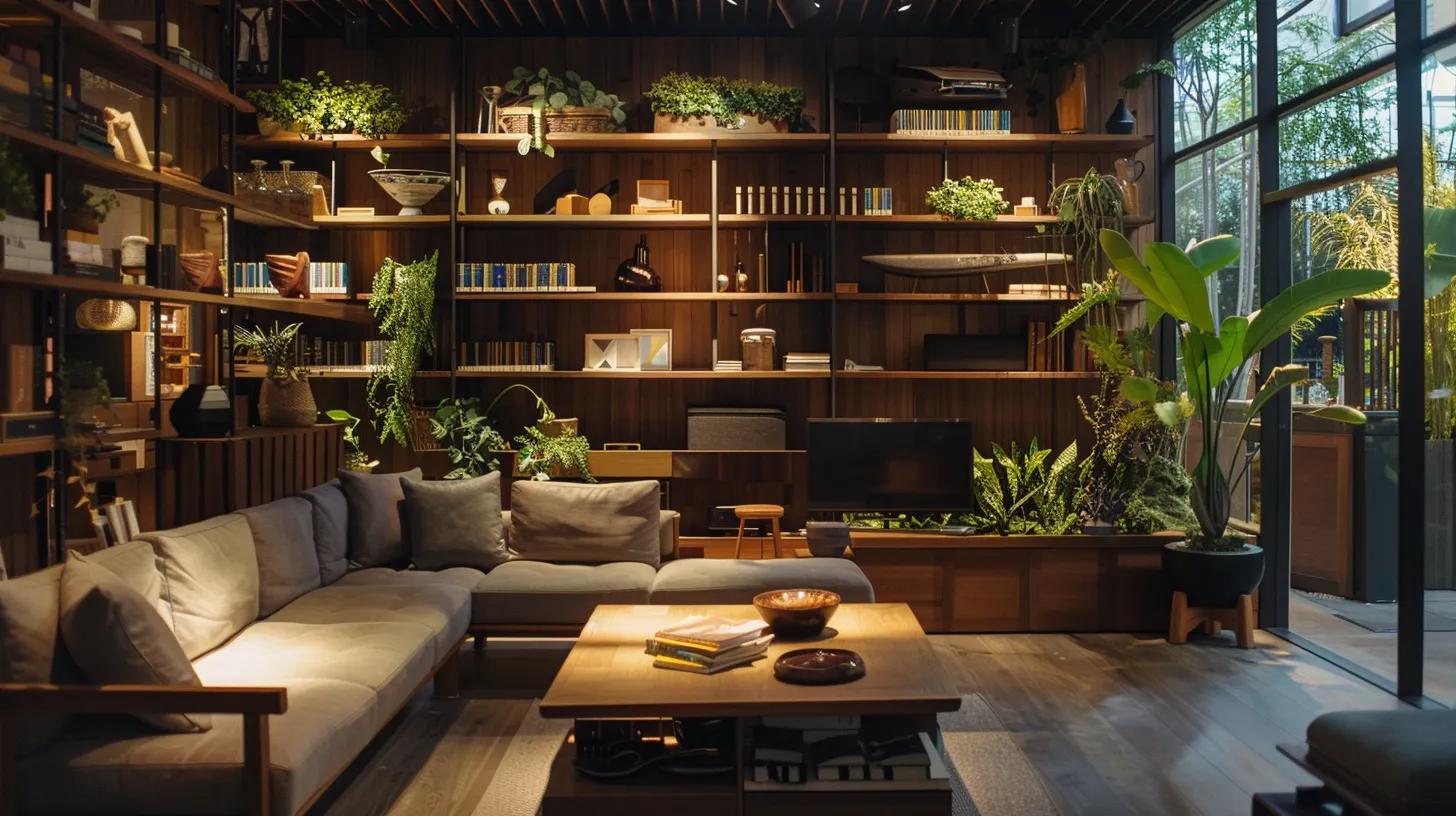a modern, stylish interior showcasing eco-conscious materials, featuring sleek reclaimed wood accents and recycled decor elements, all illuminated by warm, inviting artificial lighting to emphasize the sustainable design ethos. a modern, stylish interior showcasing eco-conscious materials, featuring sleek reclaimed wood accents and recycled decor elements, all illuminated by warm, inviting artificial lighting to emphasize the sustainable design ethos.