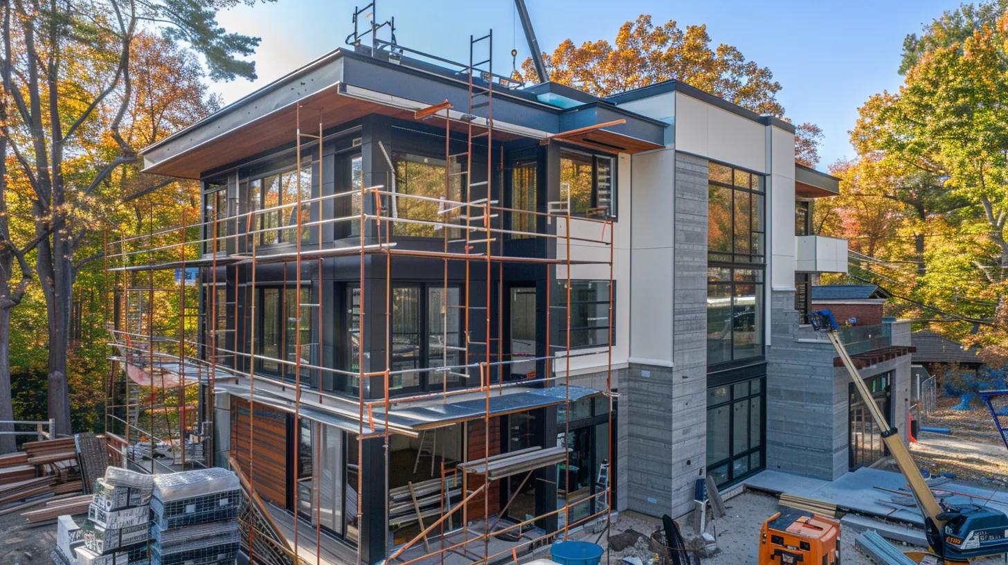 a modern, sunlit home under construction stands prominently with scaffolding and construction tools, symbolizing the careful evaluation of costs and quality in the journey of building a dream home. a modern, sunlit home under construction stands prominently with scaffolding and construction tools, symbolizing the careful evaluation of costs and quality in the journey of building a dream home.