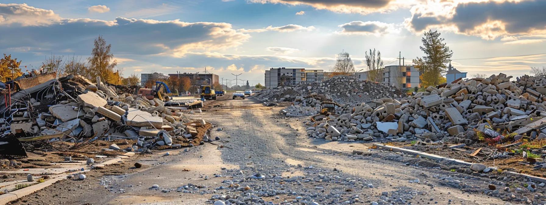 a modern urban demolition site showcases a freshly cleared area with gravel and construction materials, symbolizing endless design possibilities for future landscaping and home improvements. a modern urban demolition site showcases a freshly cleared area with gravel and construction materials, symbolizing endless design possibilities for future landscaping and home improvements.