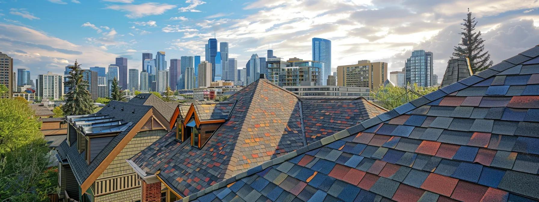 a modern urban rooftop showcases an array of premium shingles in diverse colors and textures, with a sleek city skyline in the background, emphasizing the aesthetic appeal and energy efficiency of strategic roofing choices. a modern urban rooftop showcases an array of premium shingles in diverse colors and textures, with a sleek city skyline in the background, emphasizing the aesthetic appeal and energy efficiency of strategic roofing choices.