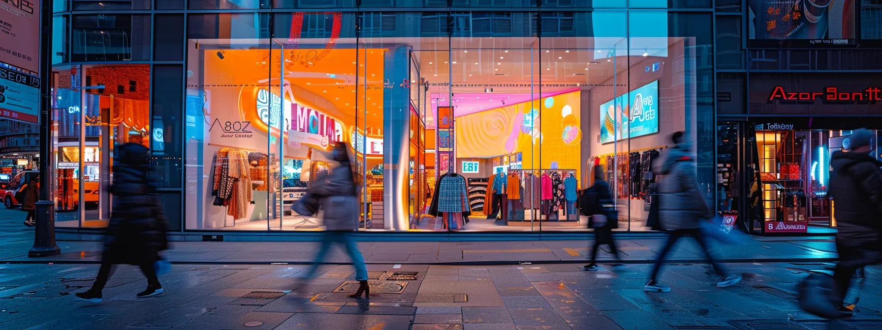 a modern urban storefront showcases vibrant, eye-catching signage and sleek window graphics that prominently display the brand's identity, against a bustling city backdrop with people passing by, emphasizing the impact of effective visual communication in attracting customers. a modern urban storefront showcases vibrant, eye-catching signage and sleek window graphics that prominently display the brand's identity, against a bustling city backdrop with people passing by, emphasizing the impact of effective visual communication in attracting customers.