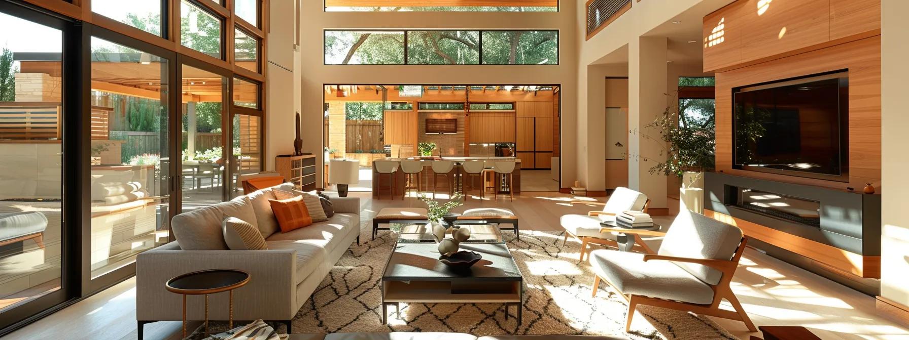 a modern, well-lit interior of a texan home showcases a professional window replacement team evaluating various sleek window options against a backdrop of warm-toned walls and contemporary furnishings. a modern, well-lit interior of a texan home showcases a professional window replacement team evaluating various sleek window options against a backdrop of warm-toned walls and contemporary furnishings.