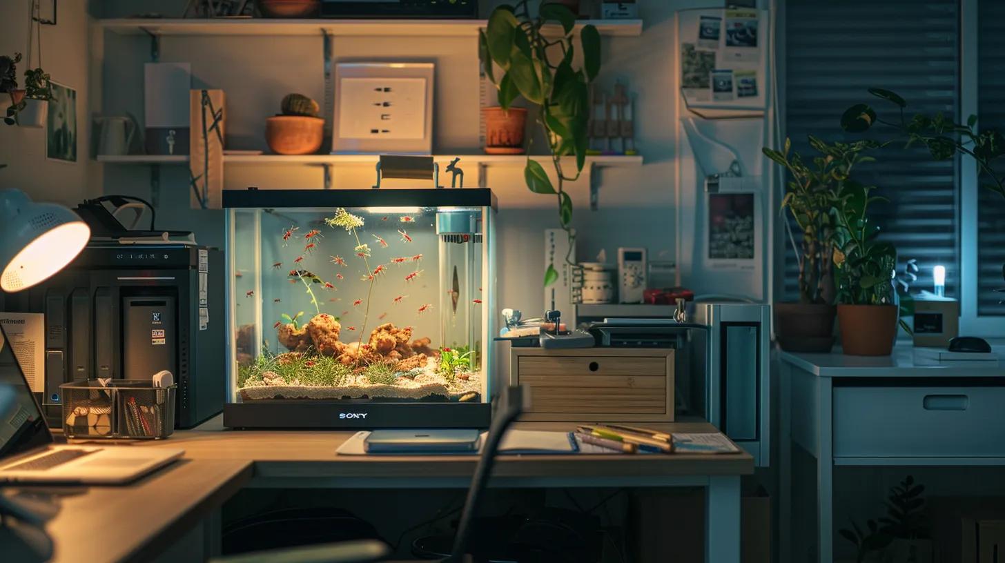 a modern, well-organized home office setting showcases a clear ant farm kit on the desk, vividly detailing troubleshooting strategies with highlighted labels for issues such as mold and pests, amidst a backdrop of neatly arranged tools and resources. a modern, well-organized home office setting showcases a clear ant farm kit on the desk, vividly detailing troubleshooting strategies with highlighted labels for issues such as mold and pests, amidst a backdrop of neatly arranged tools and resources.