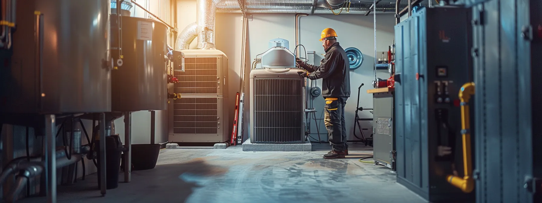 a modern, well-lit hvac maintenance workshop features a technician performing a thorough inspection on an hvac unit, emphasizing the importance of regular upkeep for optimal performance and energy efficiency in residential settings. a modern, well-lit hvac maintenance workshop features a technician performing a thorough inspection on an hvac unit, emphasizing the importance of regular upkeep for optimal performance and energy efficiency in residential settings.