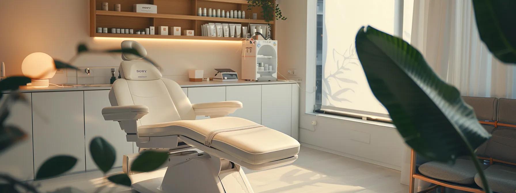 a modern, well-lit beauty salon interior showcases a professional eyelash lifting station, featuring sanitized tools, high-quality product displays, and a serene atmosphere that invites clients to experience expert beauty services.