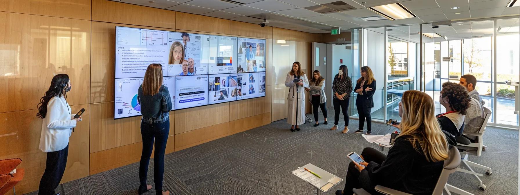 a modern, well-lit office space showcases a dynamic brainstorming session between a health consultant and a medical practice team, highlighting interactive discussion and collaborative strategy development on a large digital whiteboard. a modern, well-lit office space showcases a dynamic brainstorming session between a health consultant and a medical practice team, highlighting interactive discussion and collaborative strategy development on a large digital whiteboard.