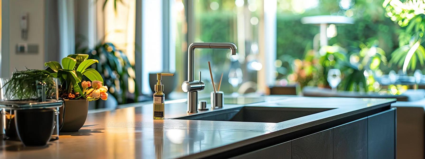 a modern, well-organised home interior features sleek water-saving fixtures and a digital water management system on a stylish countertop, showcasing the importance of optimising water usage during the summer months. a modern, well-organised home interior features sleek water-saving fixtures and a digital water management system on a stylish countertop, showcasing the importance of optimising water usage during the summer months.
