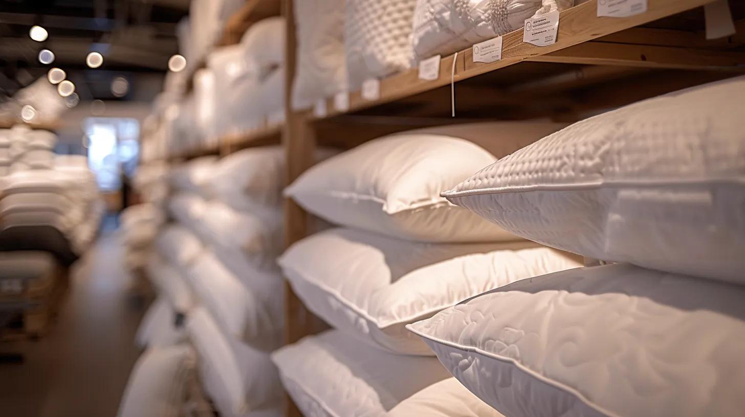 a modern, well-lit mattress showroom features an array of pillows labeled with clear performance ratings, showcasing adjustable models alongside detailed buying guides, emphasizing the unique needs of different sleep positions. a modern, well-lit mattress showroom features an array of pillows labeled with clear performance ratings, showcasing adjustable models alongside detailed buying guides, emphasizing the unique needs of different sleep positions.