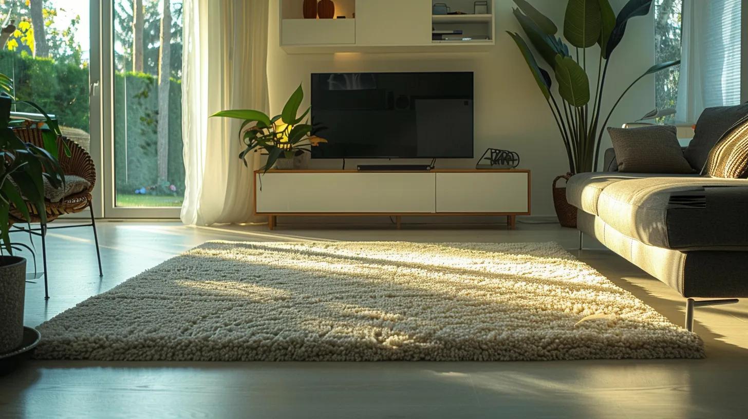 a modern, well-organized home interior showcases an advanced carpet cleaning system in action, with a vibrant, freshly cleaned carpet contrasting against sleek furniture, emphasizing the ease and effectiveness of a streamlined cleaning routine.