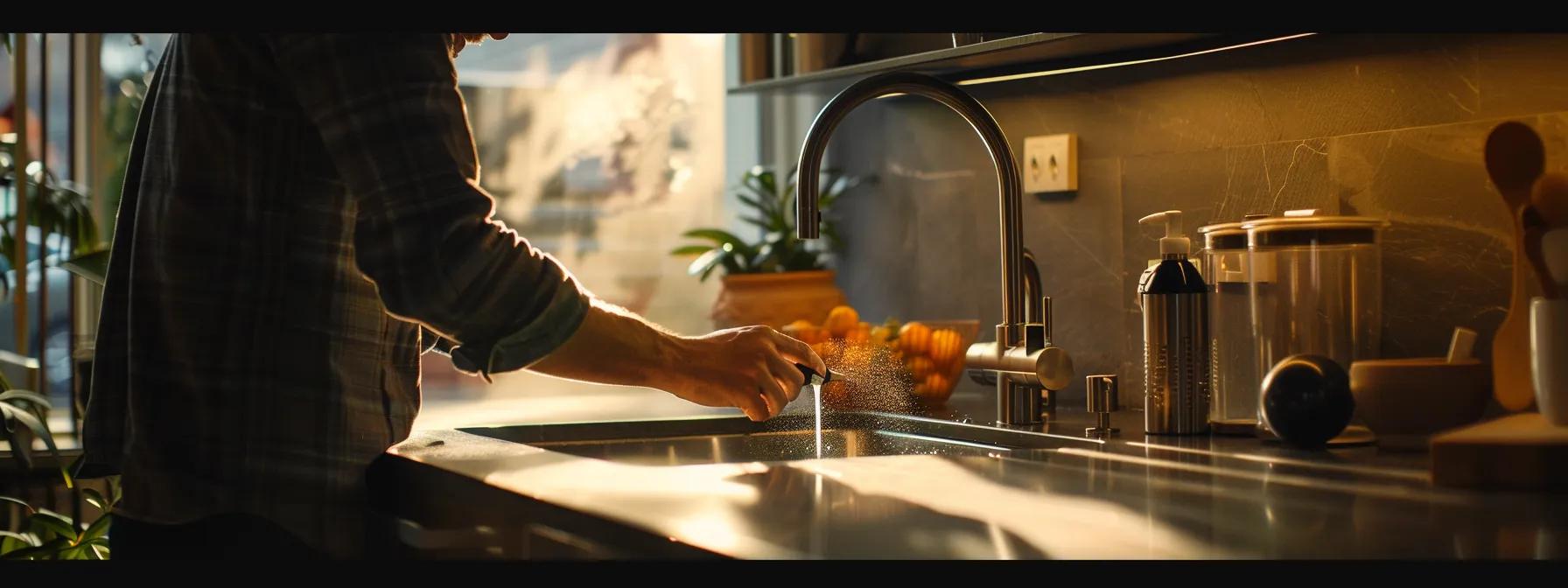 a modern, well-lit kitchen showcases a professional inspecting a subtle water leak beneath the sink, with tools and moisture detection equipment laid out carefully on the counter, highlighting the importance of early leak detection. a modern, well-lit kitchen showcases a professional inspecting a subtle water leak beneath the sink, with tools and moisture detection equipment laid out carefully on the counter, highlighting the importance of early leak detection.