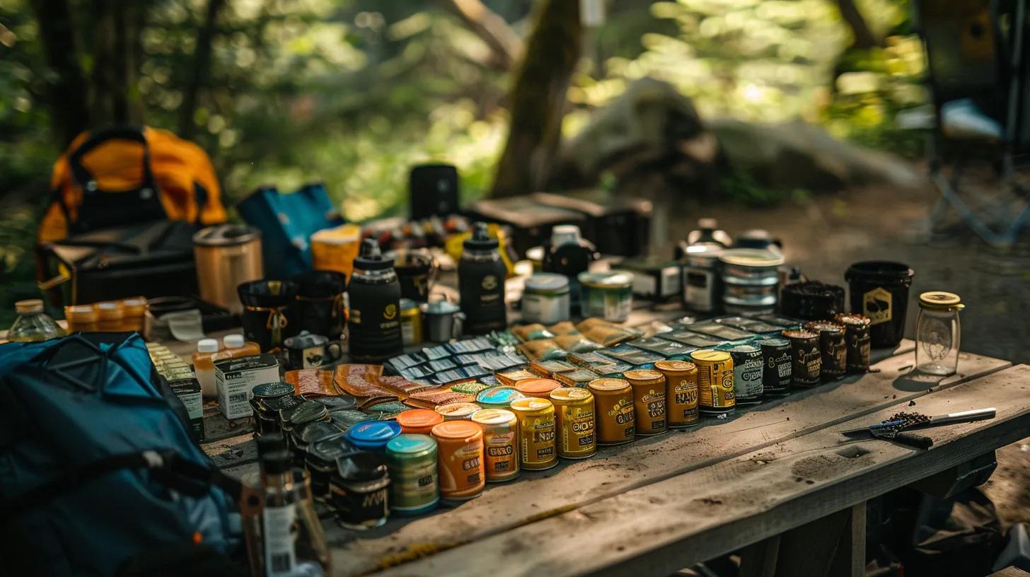 a neatly arranged camping table showcases an array of artisan instant coffee packets, highlighting diverse roasts and flavors, set against a rugged, outdoor backdrop that emphasizes the convenience and quality of gourmet brews for adventurous coffee lovers. a neatly arranged camping table showcases an array of artisan instant coffee packets, highlighting diverse roasts and flavors, set against a rugged, outdoor backdrop that emphasizes the convenience and quality of gourmet brews for adventurous coffee lovers.