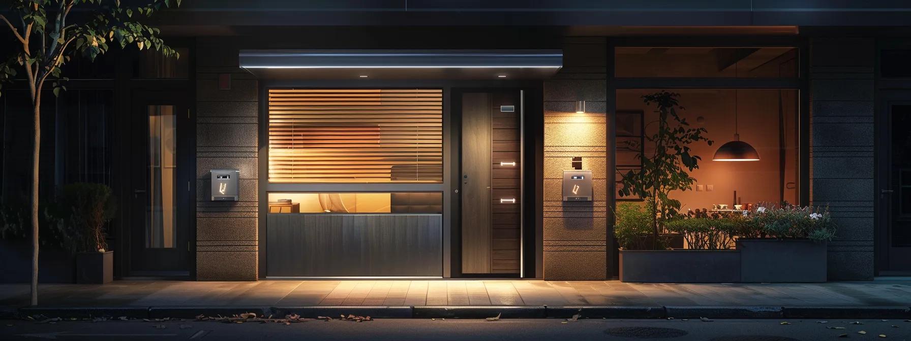 a nighttime urban setting showcases an emergency locksmith responding to a residential call, illuminated by the glow of overhead streetlights, as they expertly engage with an advanced electronic lock mechanism on a sleek, modern front door. a nighttime urban setting showcases an emergency locksmith responding to a residential call, illuminated by the glow of overhead streetlights, as they expertly engage with an advanced electronic lock mechanism on a sleek, modern front door.