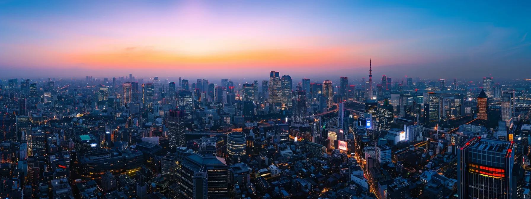 a panoramic view of a vibrant city skyline at dusk, illuminated by glowing digital billboards displaying positive brand messaging, symbolizing the dynamic interplay of seo and reputation management in the modern digital landscape.