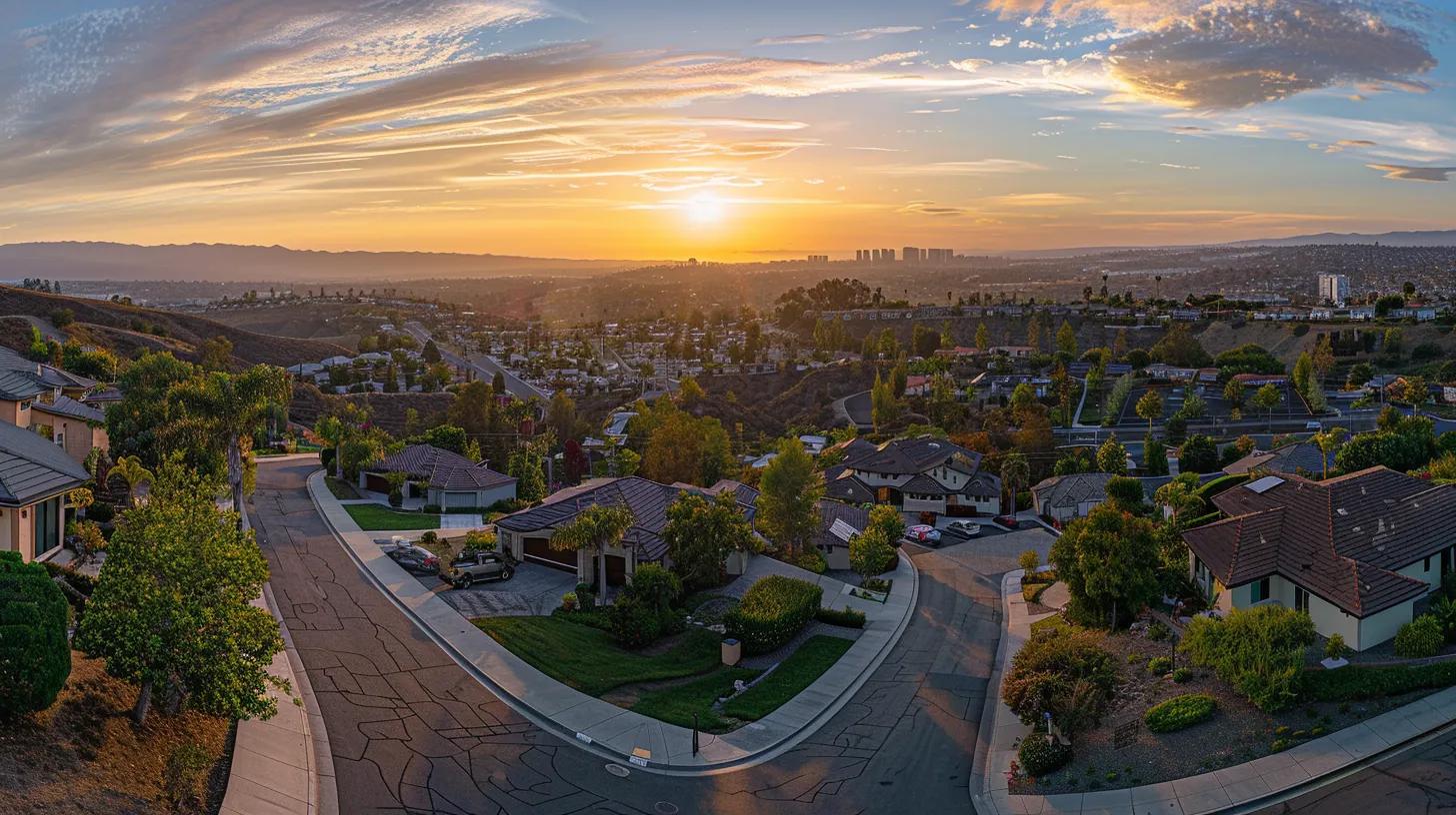 a panoramic view of a picturesque suburban neighborhood showcasing stunning custom-built homes, each uniquely designed with vibrant landscaping under a golden sunset sky, evoking the elegance and diversity of personalized architecture. a panoramic view of a picturesque suburban neighborhood showcasing stunning custom-built homes, each uniquely designed with vibrant landscaping under a golden sunset sky, evoking the elegance and diversity of personalized architecture.