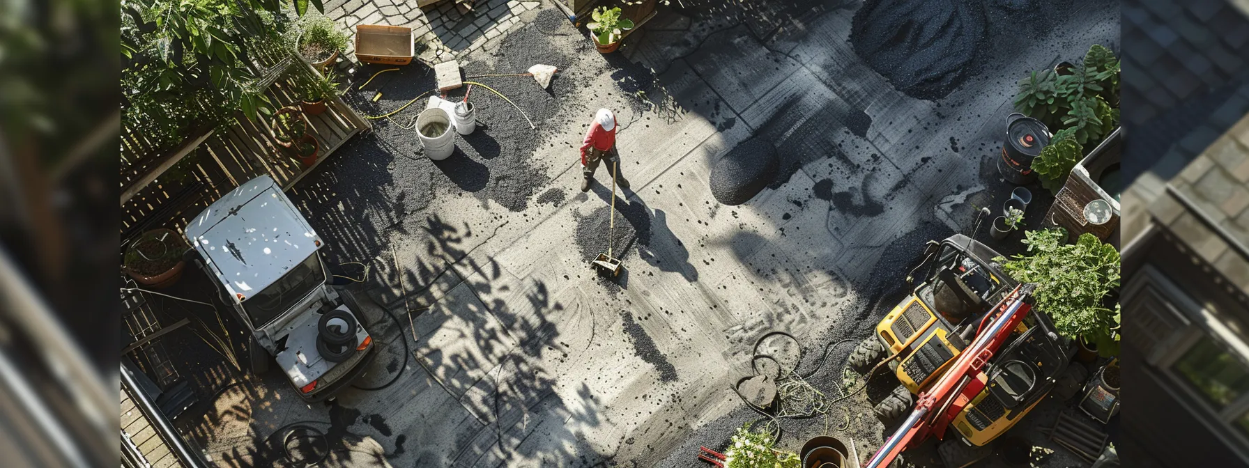 a person consulting with a team of professional asphalt contractors, surrounded by various paving materials and tools, planning a paving project. a person consulting with a team of professional asphalt contractors, surrounded by various paving materials and tools, planning a paving project.