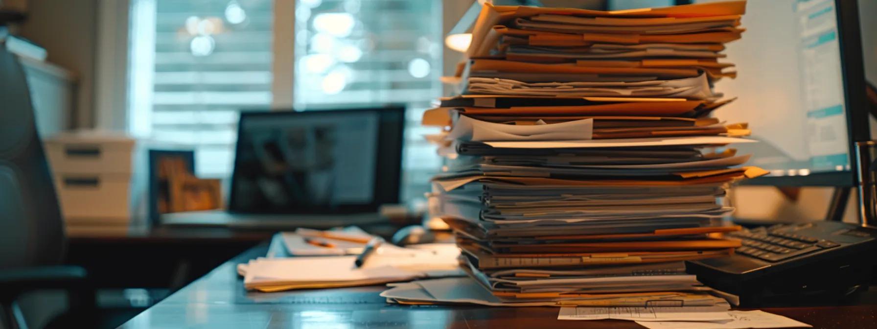 a person organizing a stack of paperwork including identification, proof of income, bank statements, closing disclosure, and purchase agreement on a sleek desk in preparation for closing on a home in bridgeland. a person organizing a stack of paperwork including identification, proof of income, bank statements, closing disclosure, and purchase agreement on a sleek desk in preparation for closing on a home in bridgeland.
