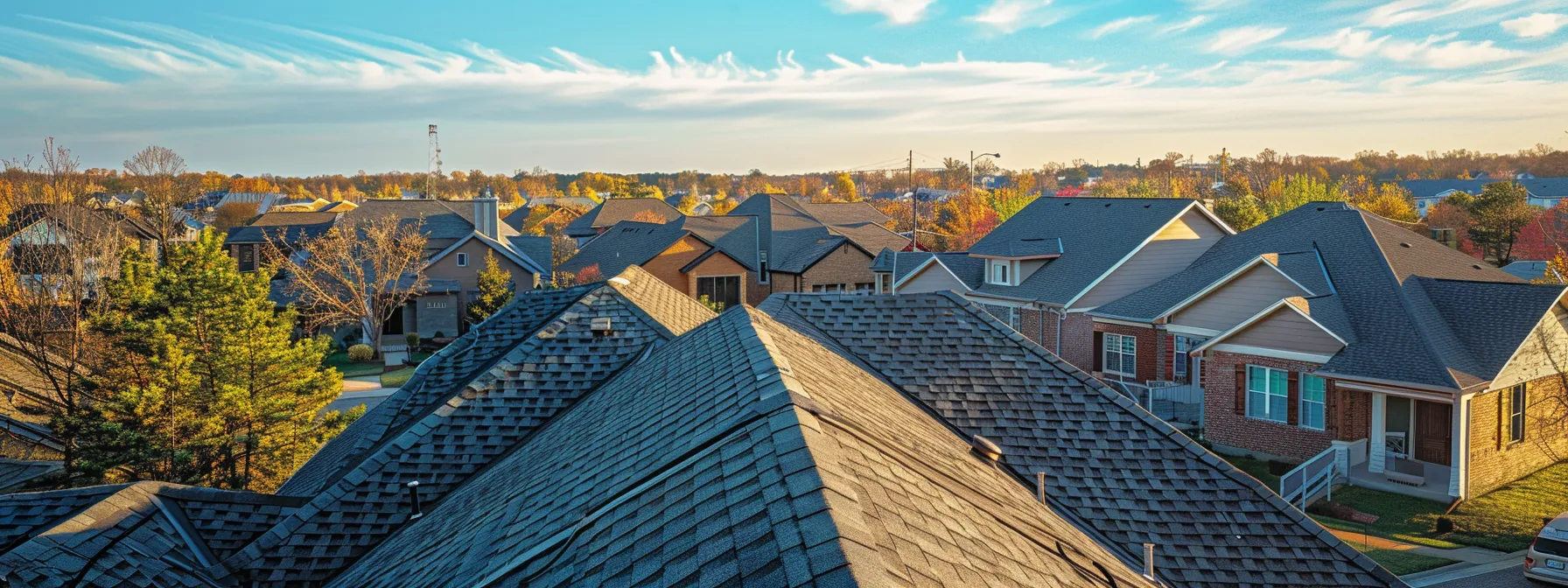 a picturesque midwest neighborhood features a variety of beautifully crafted roofs showcasing diverse slopes and materials, with joyful families enjoying their vibrant surroundings under a clear blue sky. a picturesque midwest neighborhood features a variety of beautifully crafted roofs showcasing diverse slopes and materials, with joyful families enjoying their vibrant surroundings under a clear blue sky.