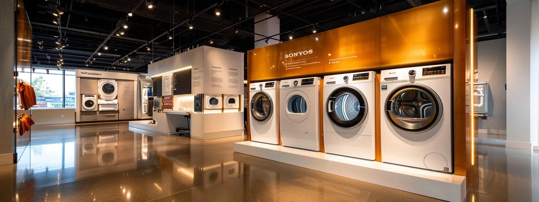 a polished, modern appliance showroom features a side-by-side display of a sleek gas dryer and an elegant electric dryer, both prominently labeled with detailed pricing and energy efficiency information under bright, focused overhead lighting, emphasizing their competitiveness in upfront and operational costs. a polished, modern appliance showroom features a side-by-side display of a sleek gas dryer and an elegant electric dryer, both prominently labeled with detailed pricing and energy efficiency information under bright, focused overhead lighting, emphasizing their competitiveness in upfront and operational costs.
