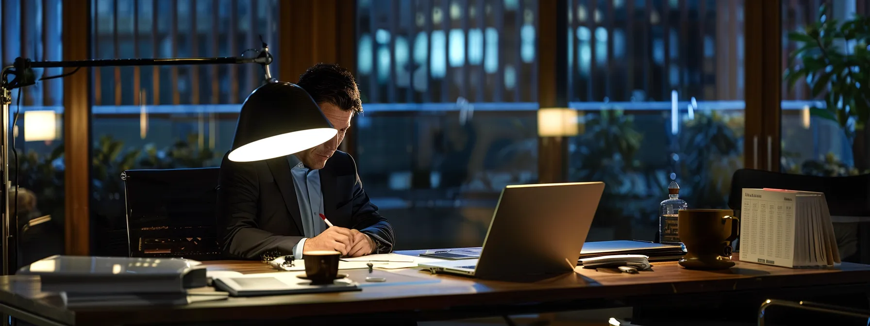 a polished office setting featuring a focused individual reviewing a detailed solar energy cost analysis on their laptop, surrounded by charts and documents outlining tax credits, financing options, and projected savings, all illuminated by sleek, modern desk lighting. a polished office setting featuring a focused individual reviewing a detailed solar energy cost analysis on their laptop, surrounded by charts and documents outlining tax credits, financing options, and projected savings, all illuminated by sleek, modern desk lighting.