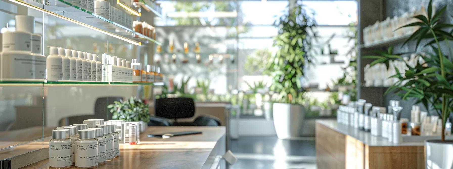 a polished office setting showcases a sleek, transparent display of meticulously labeled cbd products, each accompanied by rigorous lab reports and certifications, emphasizing the blend of scientific validation and consumer education at surgeonsolution.io.