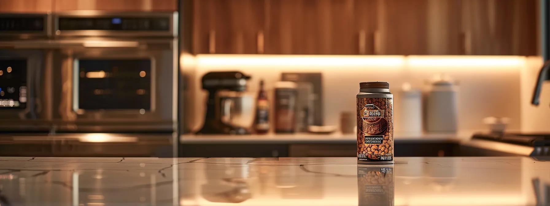 a premium dog food package prominently displayed on a sleek, modern kitchen countertop, showcasing its bold aafco nutritional adequacy statement against a backdrop of elegant kitchen appliances and warm ambient lighting that enhances the sense of quality and trustworthiness. a premium dog food package prominently displayed on a sleek, modern kitchen countertop, showcasing its bold aafco nutritional adequacy statement against a backdrop of elegant kitchen appliances and warm ambient lighting that enhances the sense of quality and trustworthiness.