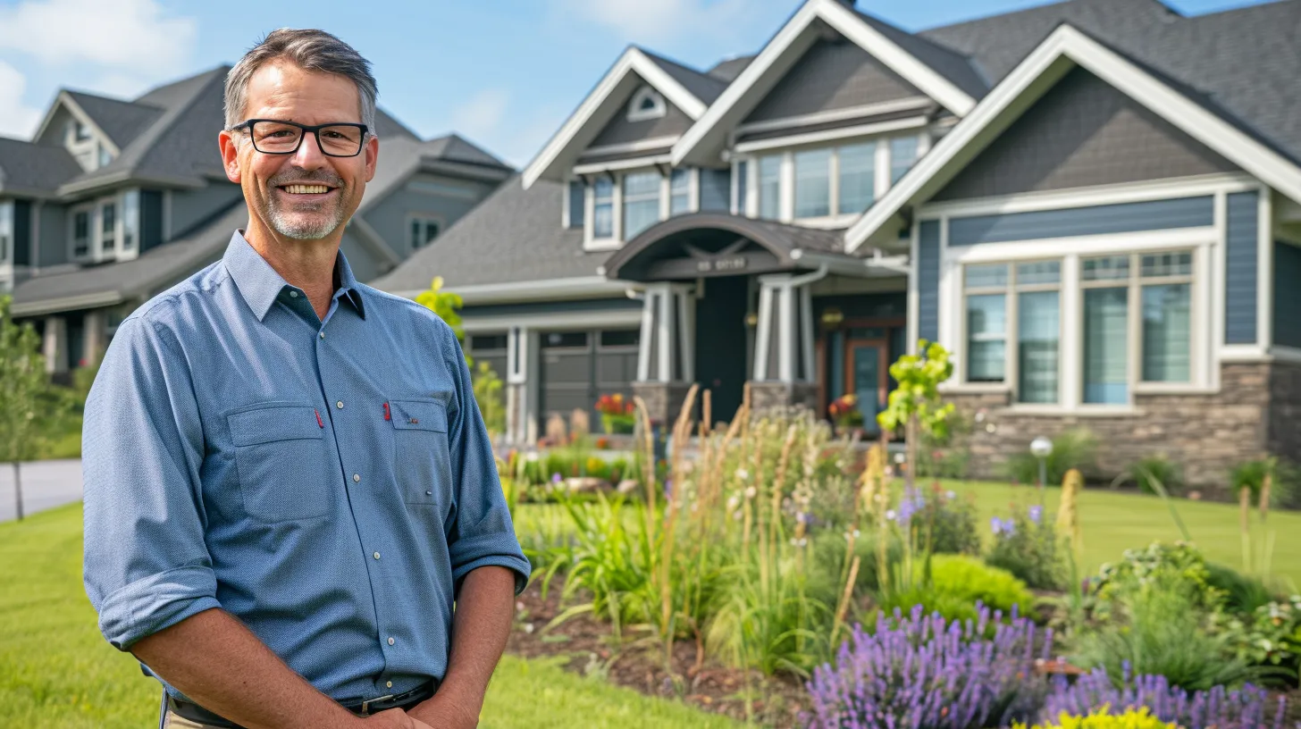 a prestigious custom home builder stands confidently in front of a beautifully crafted house, surrounded by vibrant community projects and recognizable industry association logos, symbolizing commitment to quality, community, and professionalism. a prestigious custom home builder stands confidently in front of a beautifully crafted house, surrounded by vibrant community projects and recognizable industry association logos, symbolizing commitment to quality, community, and professionalism.