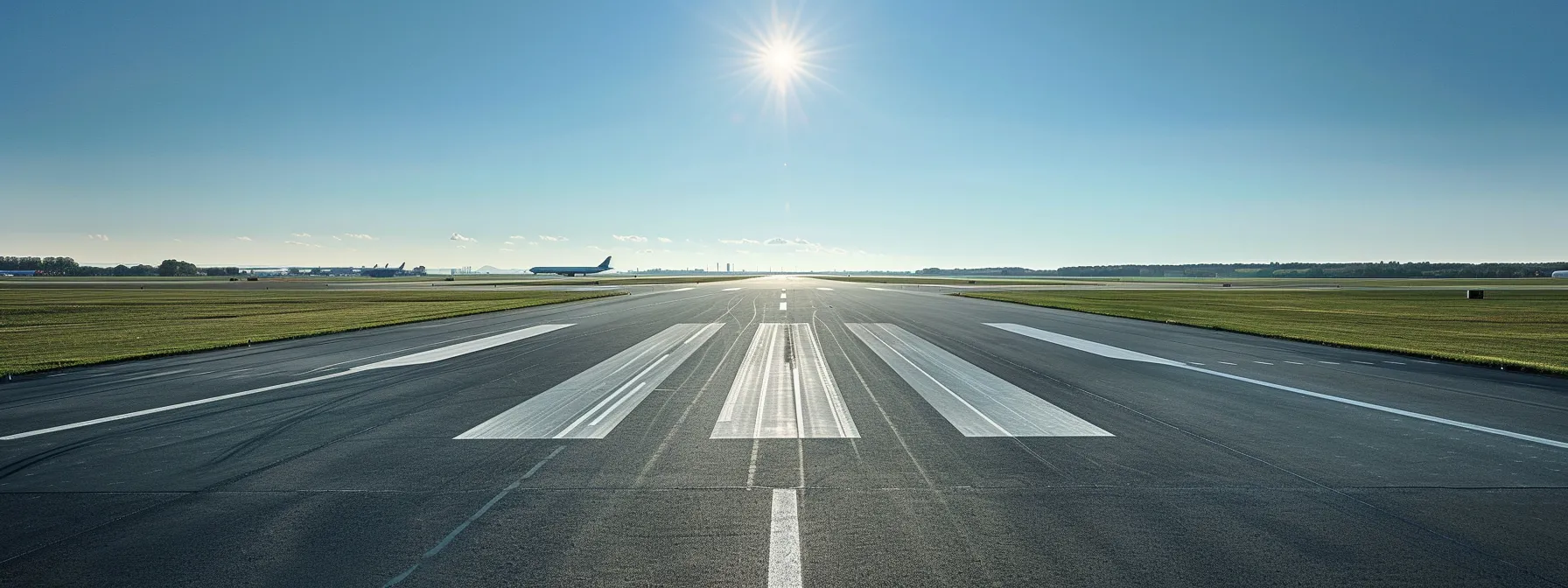 a pristine airport runway stretches into the distance under a clear blue sky, showcasing a freshly installed layer of glossy asphalt that glistens in the sunlight, emphasizing its durability and importance for safe aviation operations. a pristine airport runway stretches into the distance under a clear blue sky, showcasing a freshly installed layer of glossy asphalt that glistens in the sunlight, emphasizing its durability and importance for safe aviation operations.