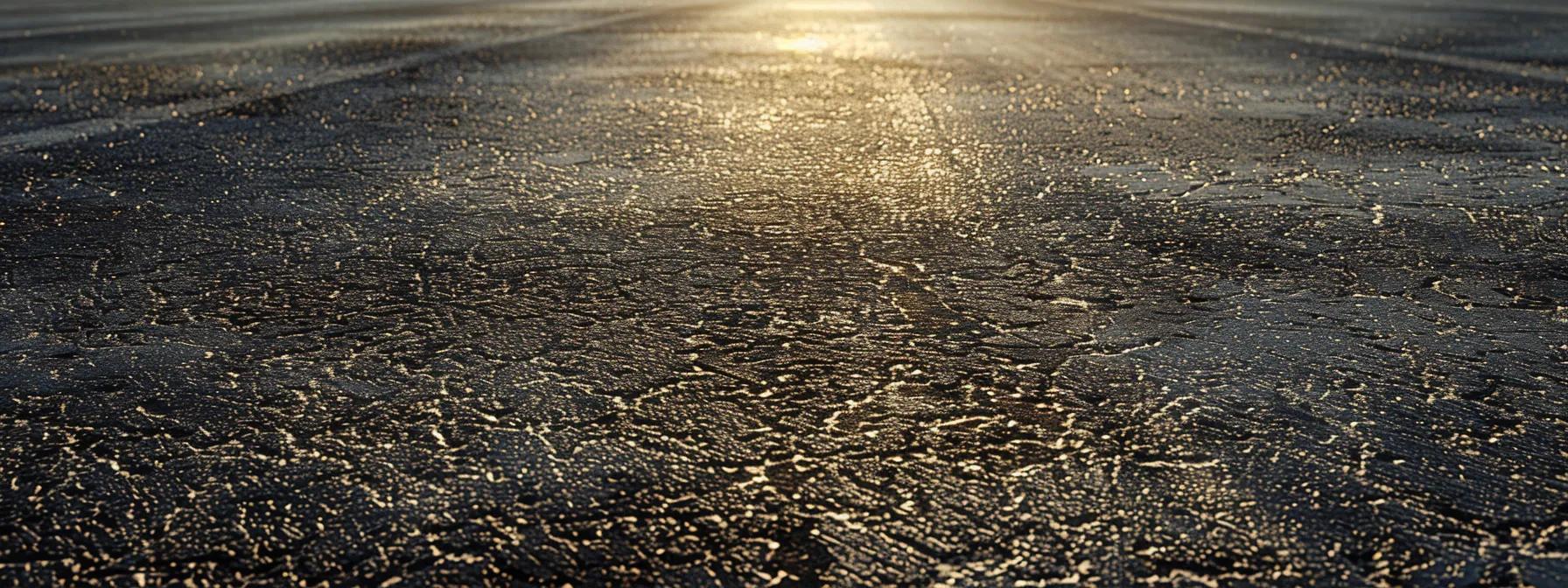 a pristine asphalt parking lot glistens under the sun, showcasing a seamless blend of resealed, resurfaced, and repaved sections, each marked by a subtle difference in texture and sheen. a pristine asphalt parking lot glistens under the sun, showcasing a seamless blend of resealed, resurfaced, and repaved sections, each marked by a subtle difference in texture and sheen.