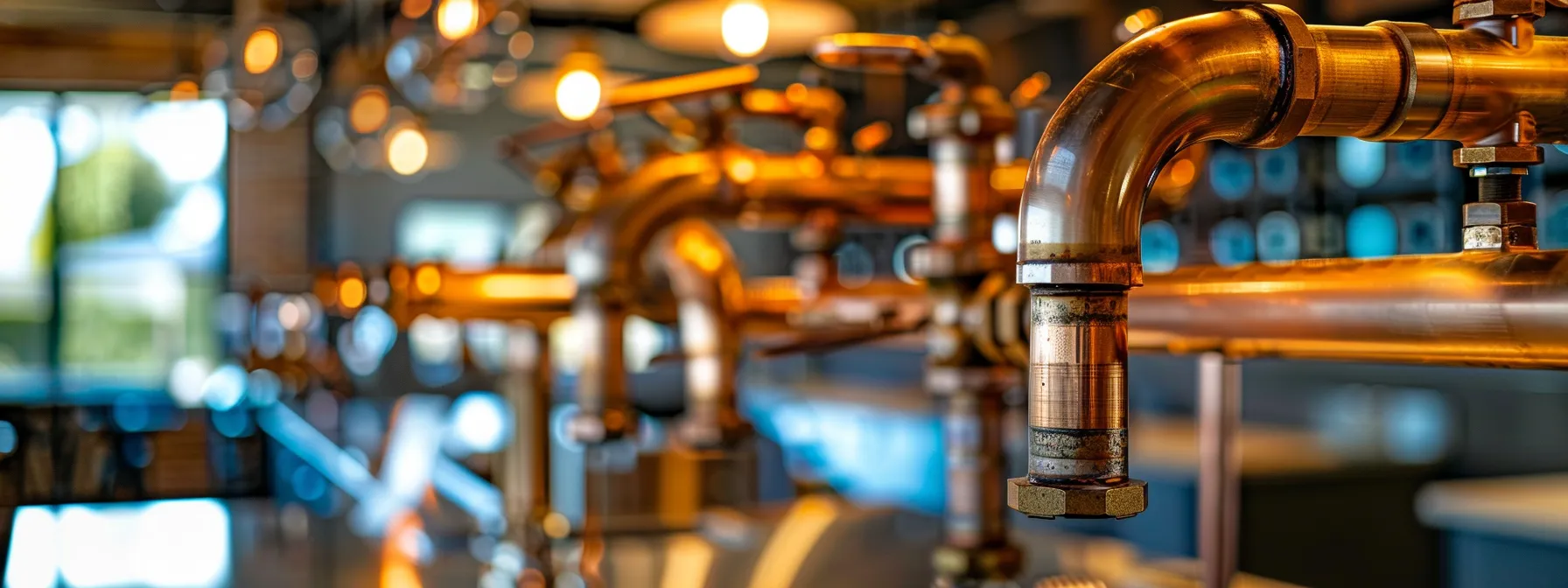 a pristine, well-maintained commercial plumbing system in a bustling conejo valley business, illuminated by soft, natural light, showcasing expertly installed pipes and fixtures that reflect efficiency and professionalism.