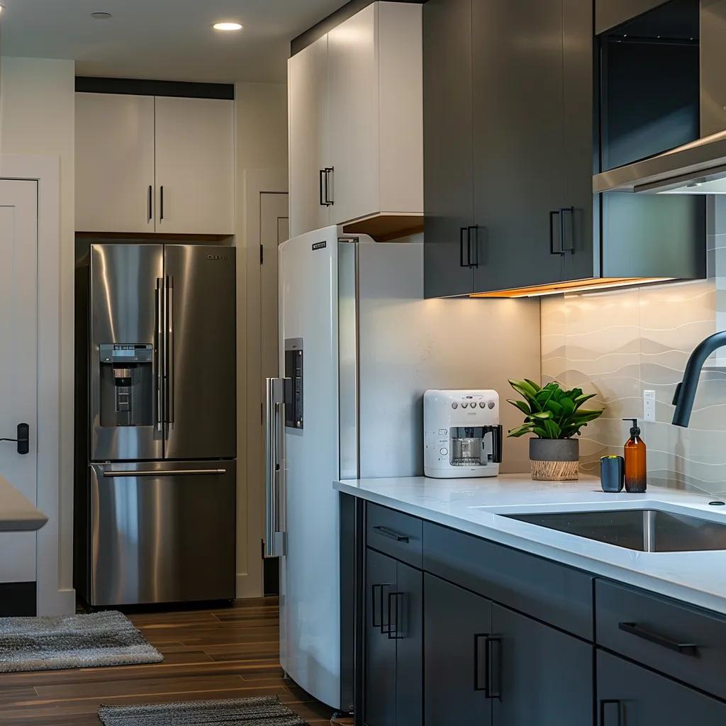 a professional-grade image of a modern kitchen featuring a sleek water heater prominently displayed, illuminated by crisp, bright led lights, conveying the importance of maintenance and cleanliness for jacksonville residents.