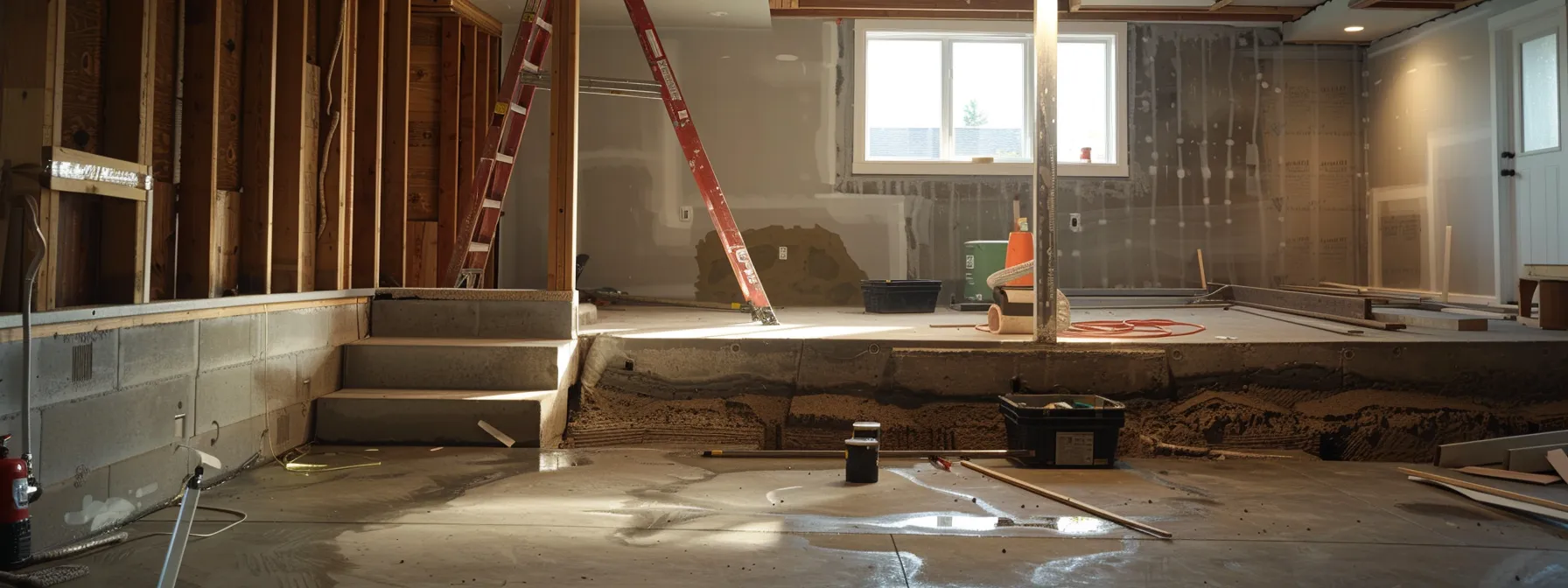 a professional basement waterproofing scene captures a well-lit space with exposed concrete walls, where a contractor skillfully seals cracks with hydraulic cement while another installs a french drain, highlighting the precision of waterproofing techniques and the readiness of a sump pump in the corner. a professional basement waterproofing scene captures a well-lit space with exposed concrete walls, where a contractor skillfully seals cracks with hydraulic cement while another installs a french drain, highlighting the precision of waterproofing techniques and the readiness of a sump pump in the corner.