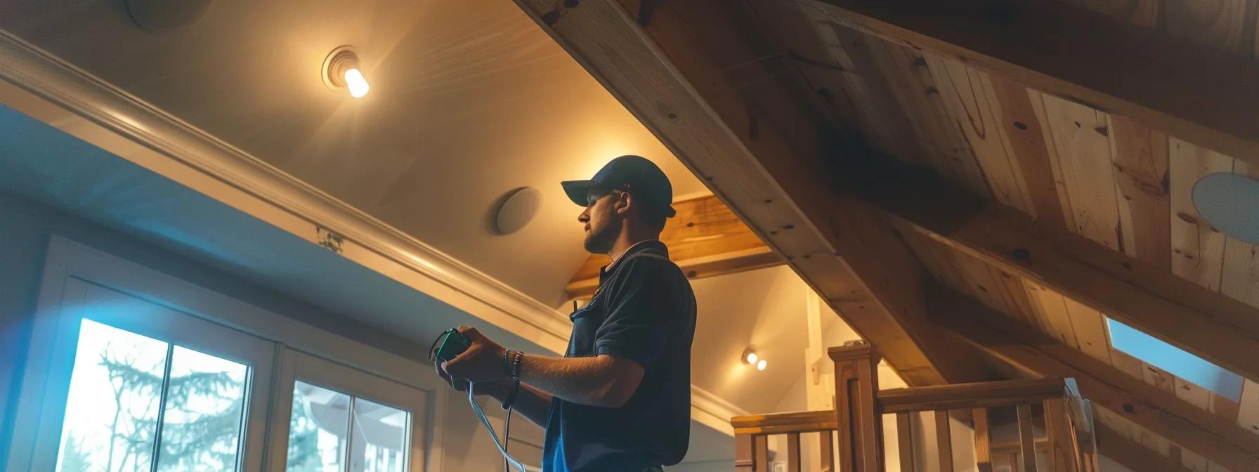 a professional electrician meticulously inspects intricate wiring in a well-lit, modern cape cod home, showcasing a blend of traditional architecture and contemporary electrical upgrades. a professional electrician meticulously inspects intricate wiring in a well-lit, modern cape cod home, showcasing a blend of traditional architecture and contemporary electrical upgrades.