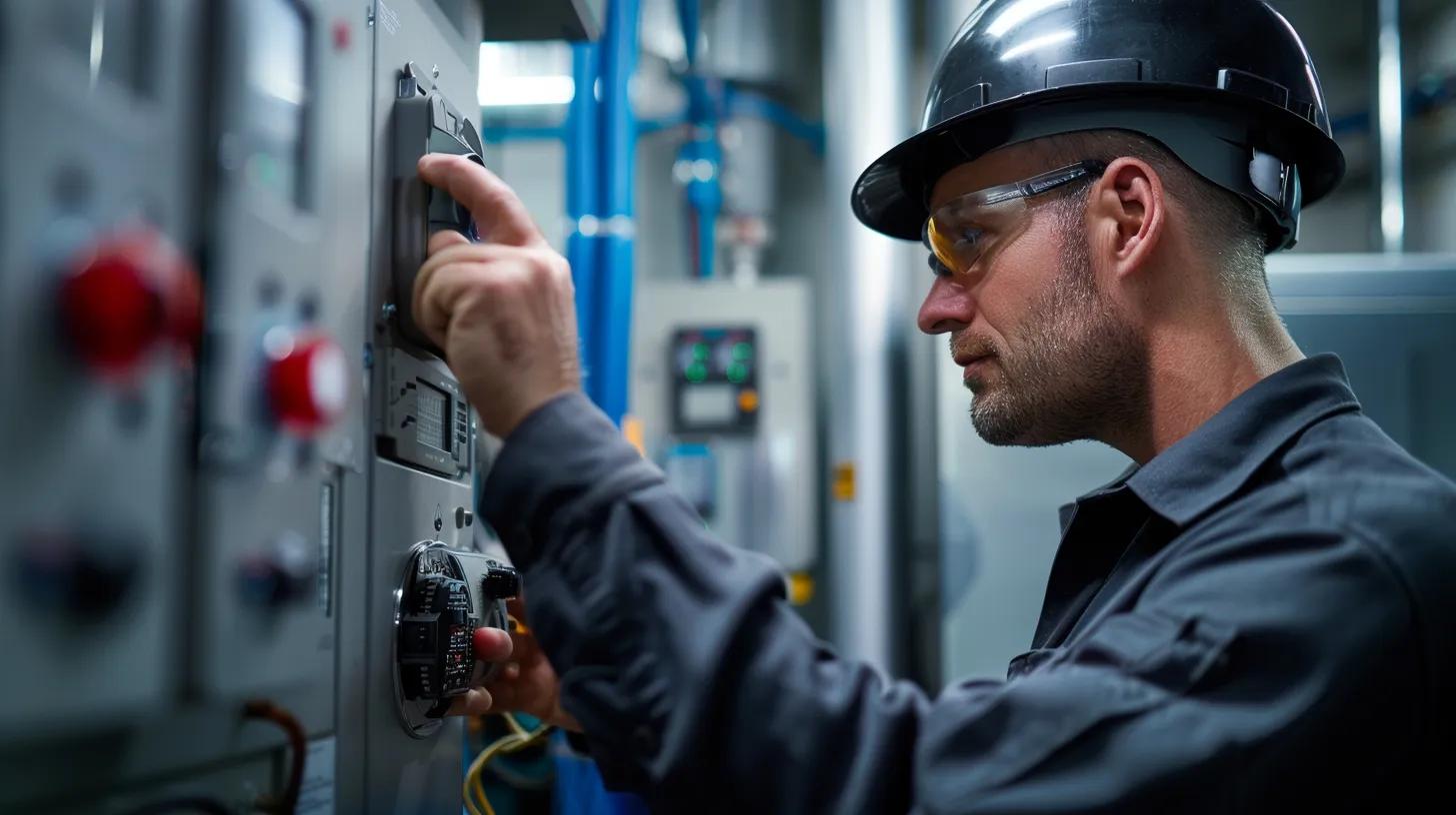 a professional hvac technician analyzes a sophisticated control panel in a modern office setting, surrounded by digital displays showing real-time system performance, illustrating the critical issue of frequent system cycling in heating and cooling systems. a professional hvac technician analyzes a sophisticated control panel in a modern office setting, surrounded by digital displays showing real-time system performance, illustrating the critical issue of frequent system cycling in heating and cooling systems.