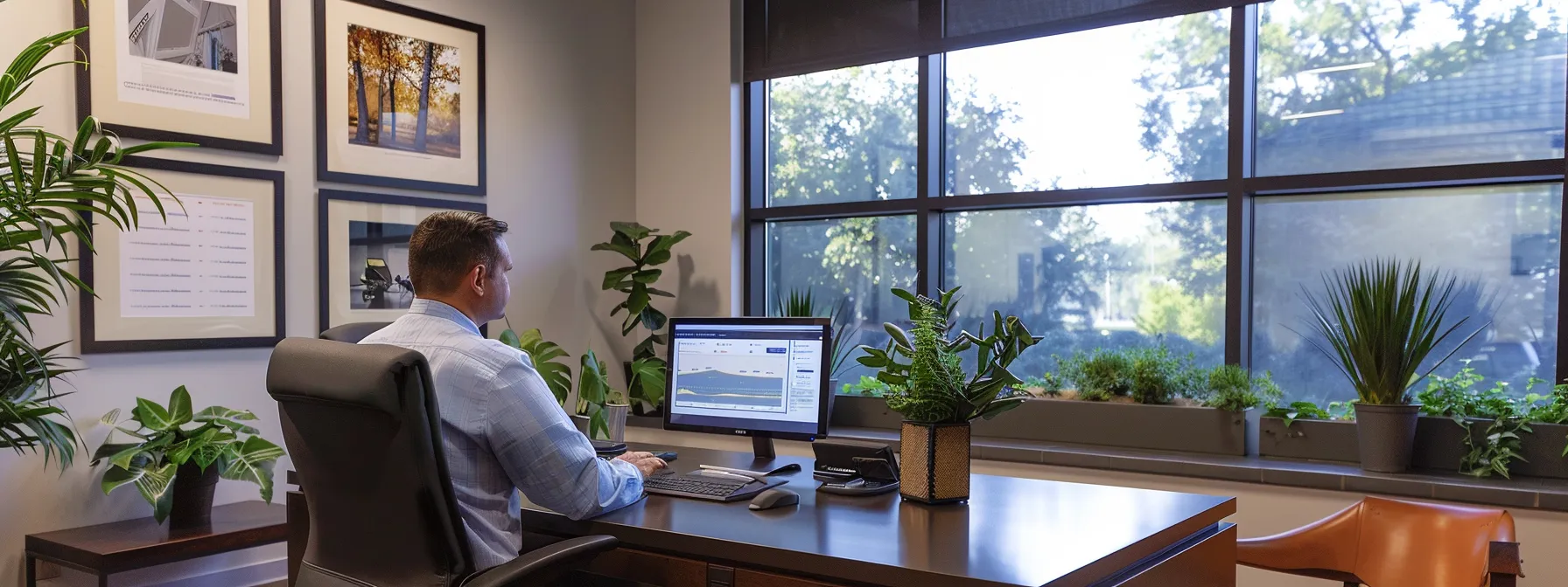 A-a-professional-indoor-office-s-9b2ef4bf-341d-403d-a0a8-87a49eee95ed a professional indoor office setting showcases a homeowner seated at a sleek desk, intently reviewing a digital tablet displaying comparison charts and testimonials of local hvac financing options, illuminated by soft yet focused lighting to emphasize the modern decor and the seriousness of the decision-making process.