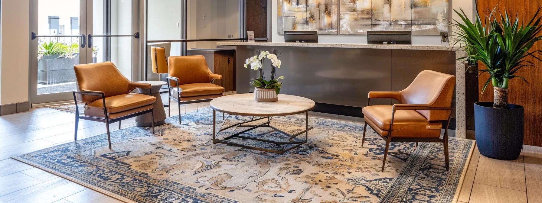a professional interior setting showcasing a pristine rental property with stylish harwearing carpet elegantly installed, emphasizing the meticulous details of carpet seams and a clean, modern ambience that highlights its durability and maintenance. a professional interior setting showcasing a pristine rental property with stylish harwearing carpet elegantly installed, emphasizing the meticulous details of carpet seams and a clean, modern ambience that highlights its durability and maintenance.