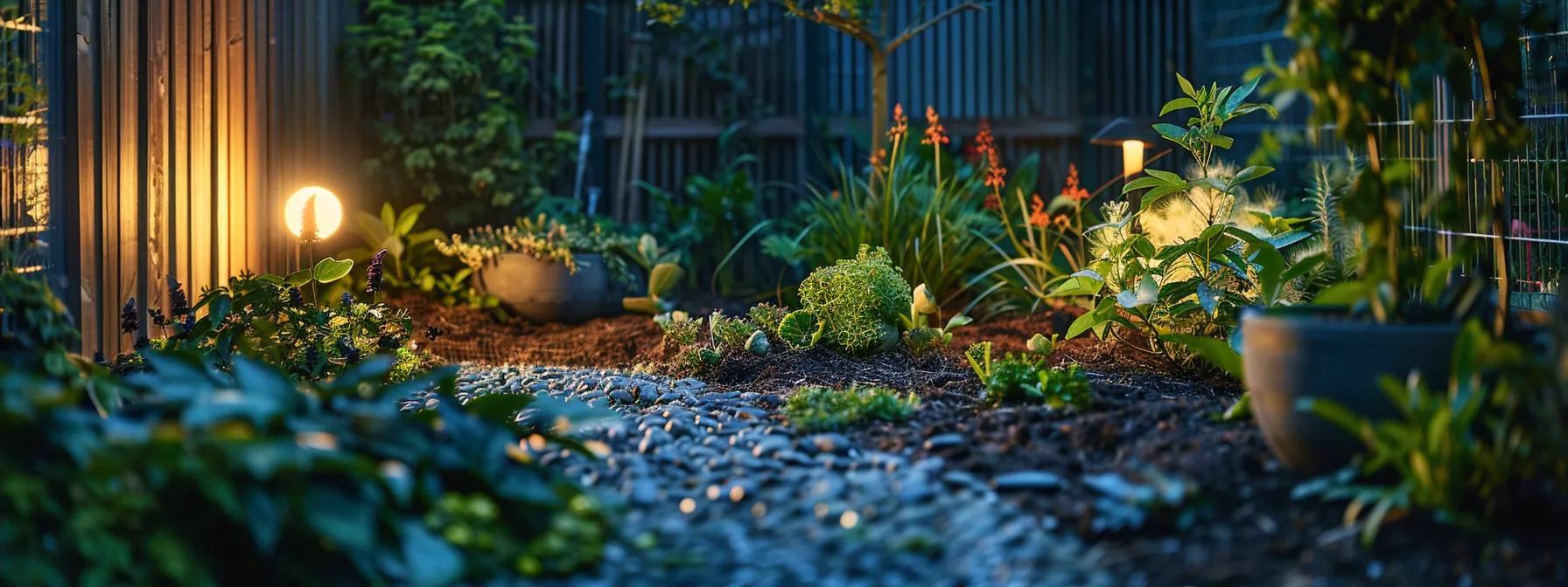 a professional landscaper meticulously assesses a vibrant garden bed installation in an urban backyard, showcasing a carefully arranged palette of blooming plants and structured soil layers under bright, controlled studio lighting. a professional landscaper meticulously assesses a vibrant garden bed installation in an urban backyard, showcasing a carefully arranged palette of blooming plants and structured soil layers under bright, controlled studio lighting.