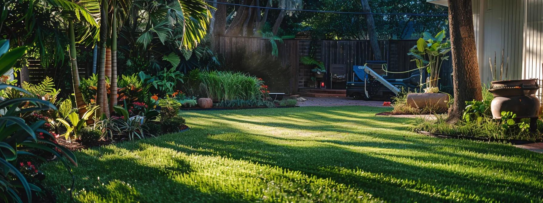 a professional landscaper skillfully laying down vibrant, high-quality sod in an orlando backyard, showcasing a meticulously organized workspace with landscaping tools and freshly installed sod rolls, all captured in sharp detail under bright, artificial lighting for a polished, commercial look. a professional landscaper skillfully laying down vibrant, high-quality sod in an orlando backyard, showcasing a meticulously organized workspace with landscaping tools and freshly installed sod rolls, all captured in sharp detail under bright, artificial lighting for a polished, commercial look.