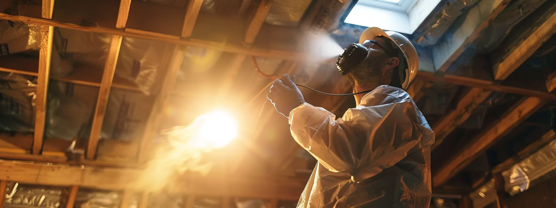 a professional mold inspector diligently conducts air quality testing in a well-lit, inviting basement, showcasing the essential steps towards ensuring a healthy living environment in fort mill, sc.