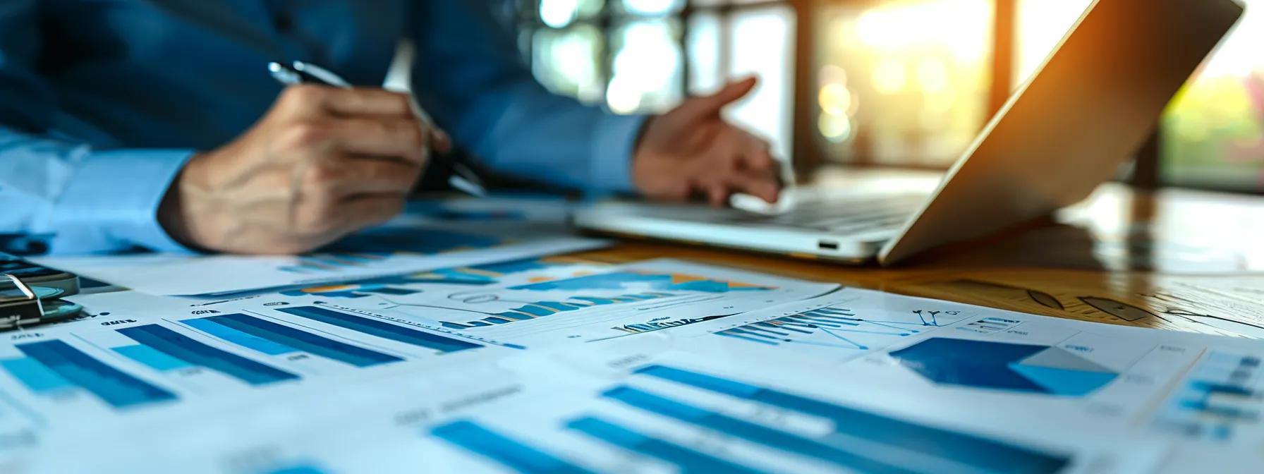 a professional office scene featuring a focused financial analyst discussing detailed eligibility criteria with a client, surrounded by digital documents and financial charts on a sleek conference table, illuminated by bright, artificial lighting.