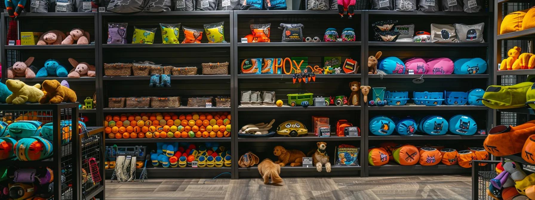a professional pet supply store display showcases a variety of durable fetch toys in different sizes and shapes, highlighted under bright, focused lighting to emphasize their unique textures and designs, catering specifically to heavy chewers. a professional pet supply store display showcases a variety of durable fetch toys in different sizes and shapes, highlighted under bright, focused lighting to emphasize their unique textures and designs, catering specifically to heavy chewers.