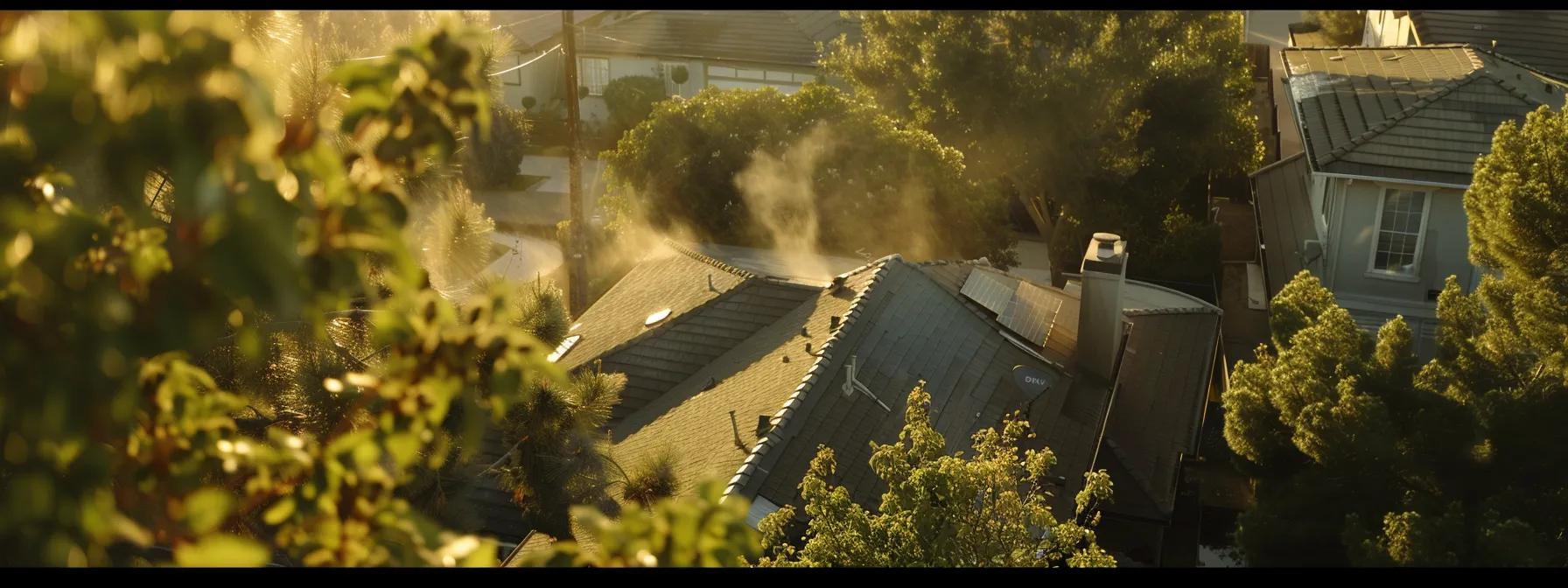 a professional roof cleaning team skillfully employs soft washing techniques on a residential rooftop, showcasing their advanced equipment and biodegradable cleaning solutions in a modern suburban neighborhood setting. a professional roof cleaning team skillfully employs soft washing techniques on a residential rooftop, showcasing their advanced equipment and biodegradable cleaning solutions in a modern suburban neighborhood setting.
