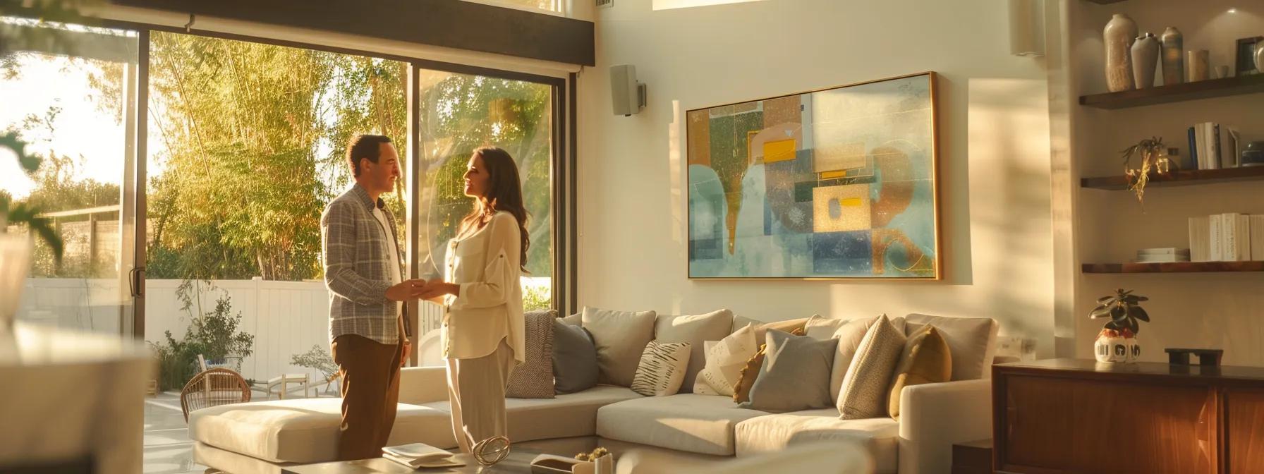a professional salesperson confidently presents solar energy solutions to an attentive homeowner in a modern, well-lit living room, illustrating the evolving landscape of solar incentives and the importance of informed decision-making. a professional salesperson confidently presents solar energy solutions to an attentive homeowner in a modern, well-lit living room, illustrating the evolving landscape of solar incentives and the importance of informed decision-making.